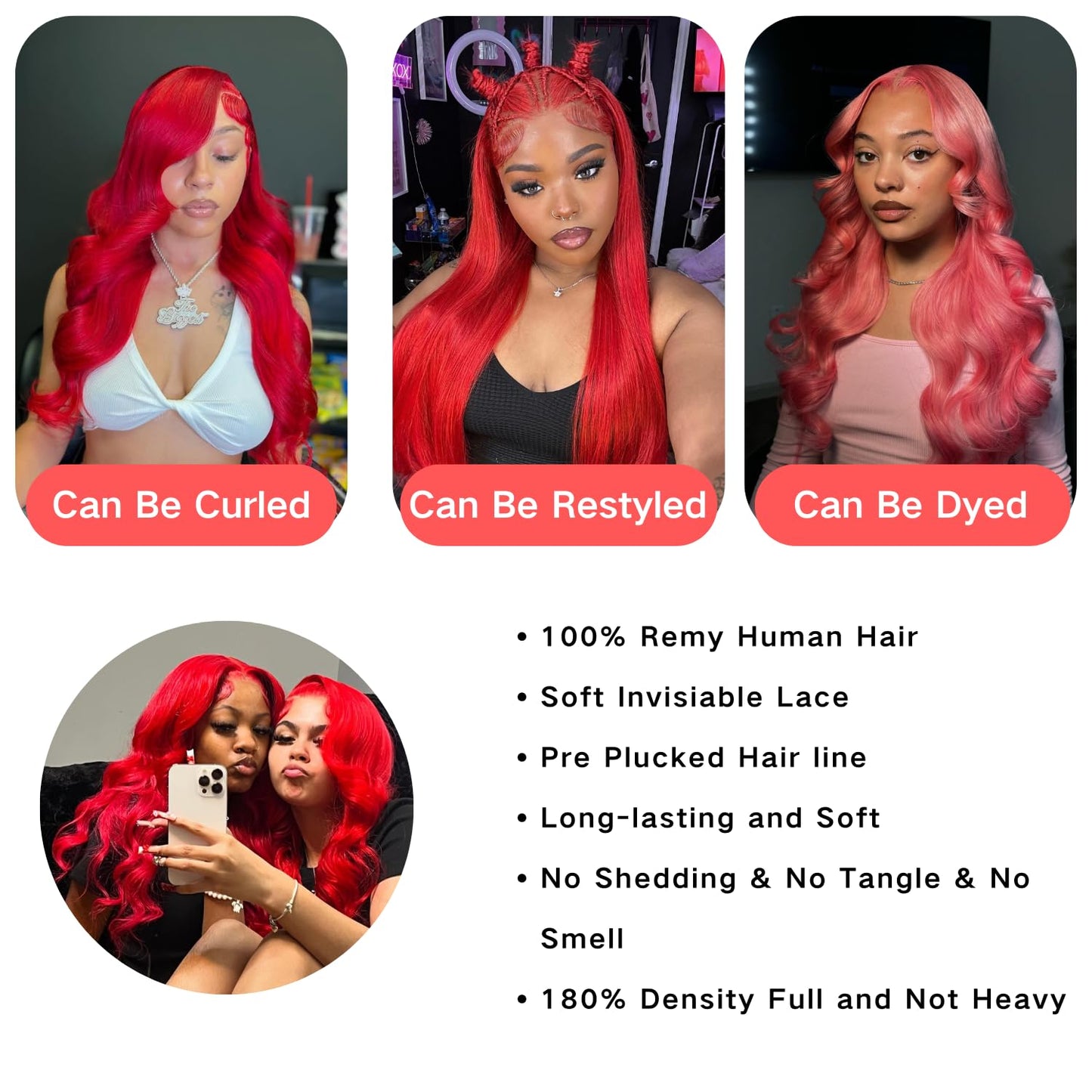 Hot Red Lace Front Wig Human Hair 180% Density 13X4 HD Lace Straight Colored Human Hair Wigs for Women Virgin Brazilian Hair 20 Inches