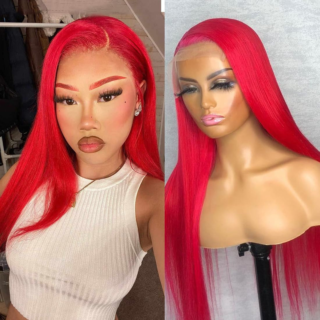 Hot Red Lace Front Wig Human Hair 180% Density 13X4 HD Lace Straight Colored Human Hair Wigs for Women Virgin Brazilian Hair 20 Inches
