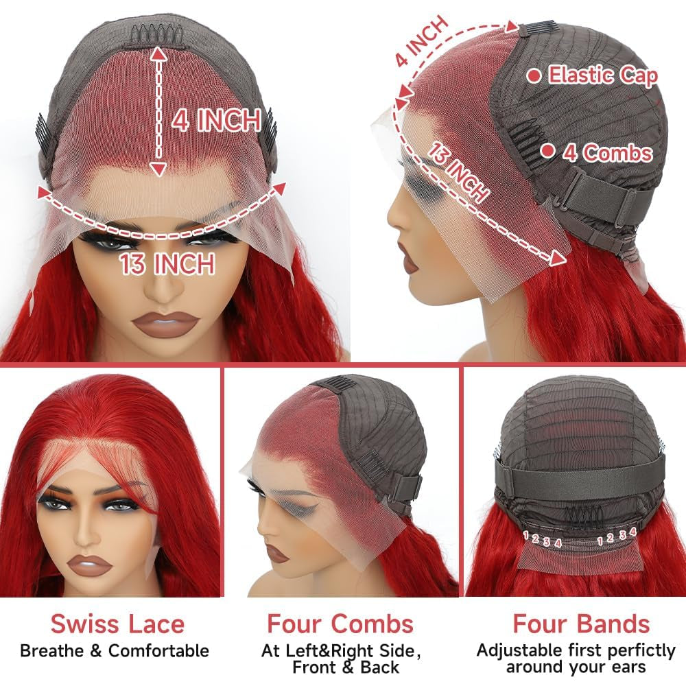 Hot Red Lace Front Wig Human Hair 180% Density 13X4 HD Lace Straight Colored Human Hair Wigs for Women Virgin Brazilian Hair 20 Inches