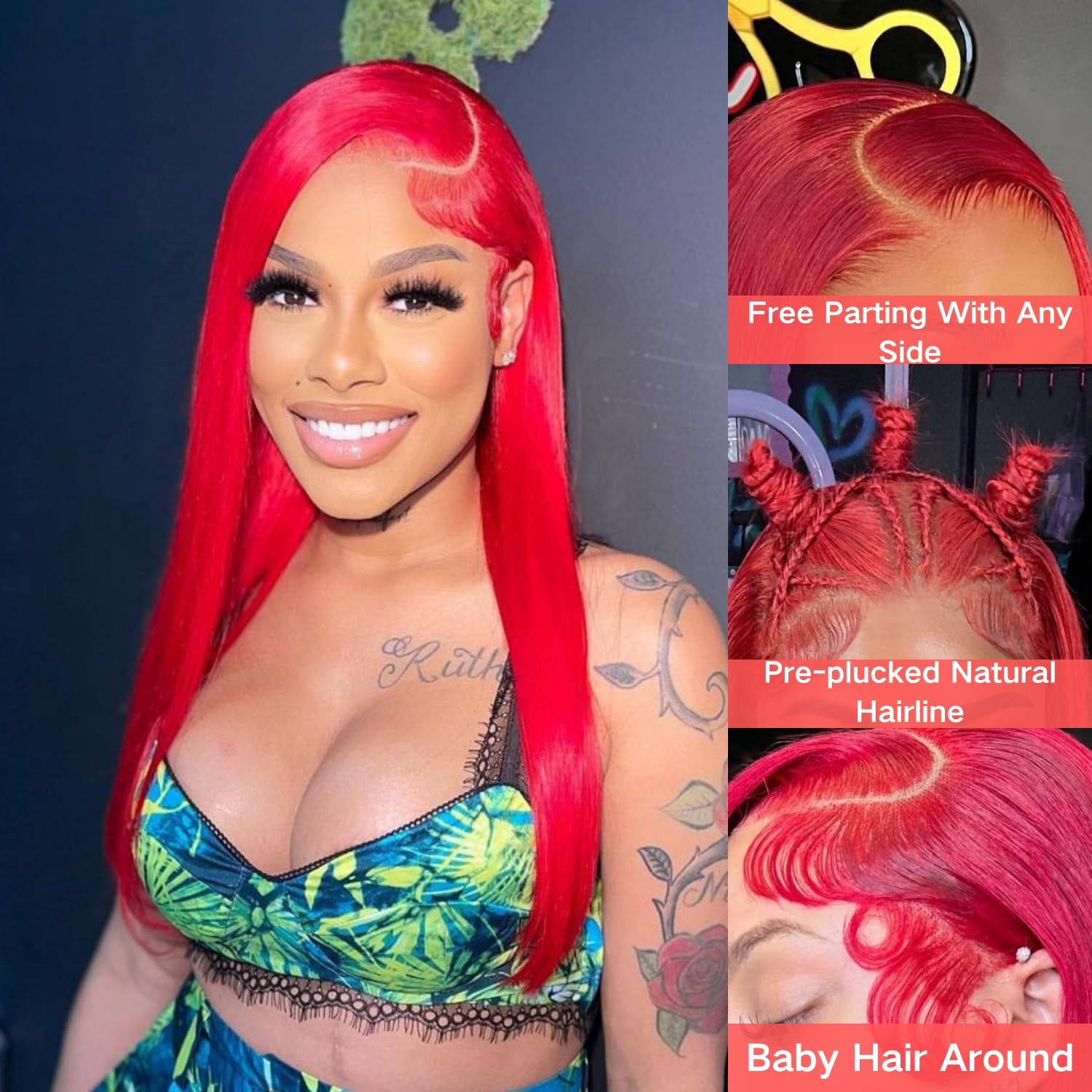 Hot Red Lace Front Wig Human Hair 180% Density 13X4 HD Lace Straight Colored Human Hair Wigs for Women Virgin Brazilian Hair 20 Inches